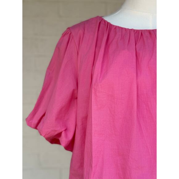 & Merci Hot Pink Women's Crop Top Bubble Sleeves Large Casual Spring Summer - Picture 7 of 10